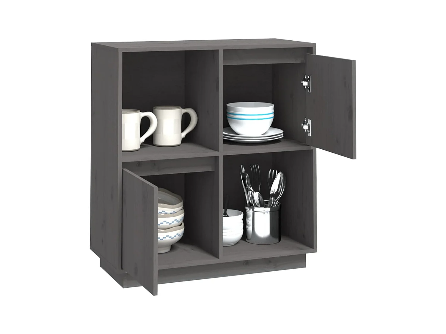 Credenza | Buffet | Armadio Grigia 74x35x80 cm in Legno Massello di Pino