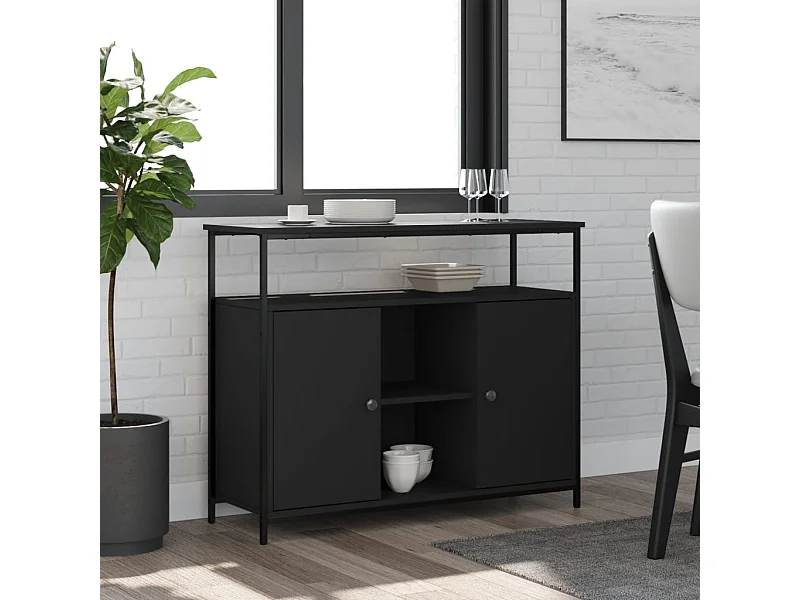 Credenza | Buffet | Armadio Nera 100x35x80 cm in Legno Multistrato