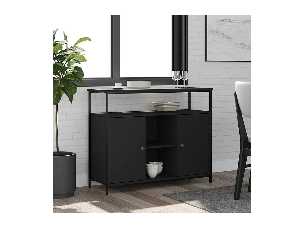 Credenza | Buffet | Armadio Nera 100x35x80 cm in Legno Multistrato