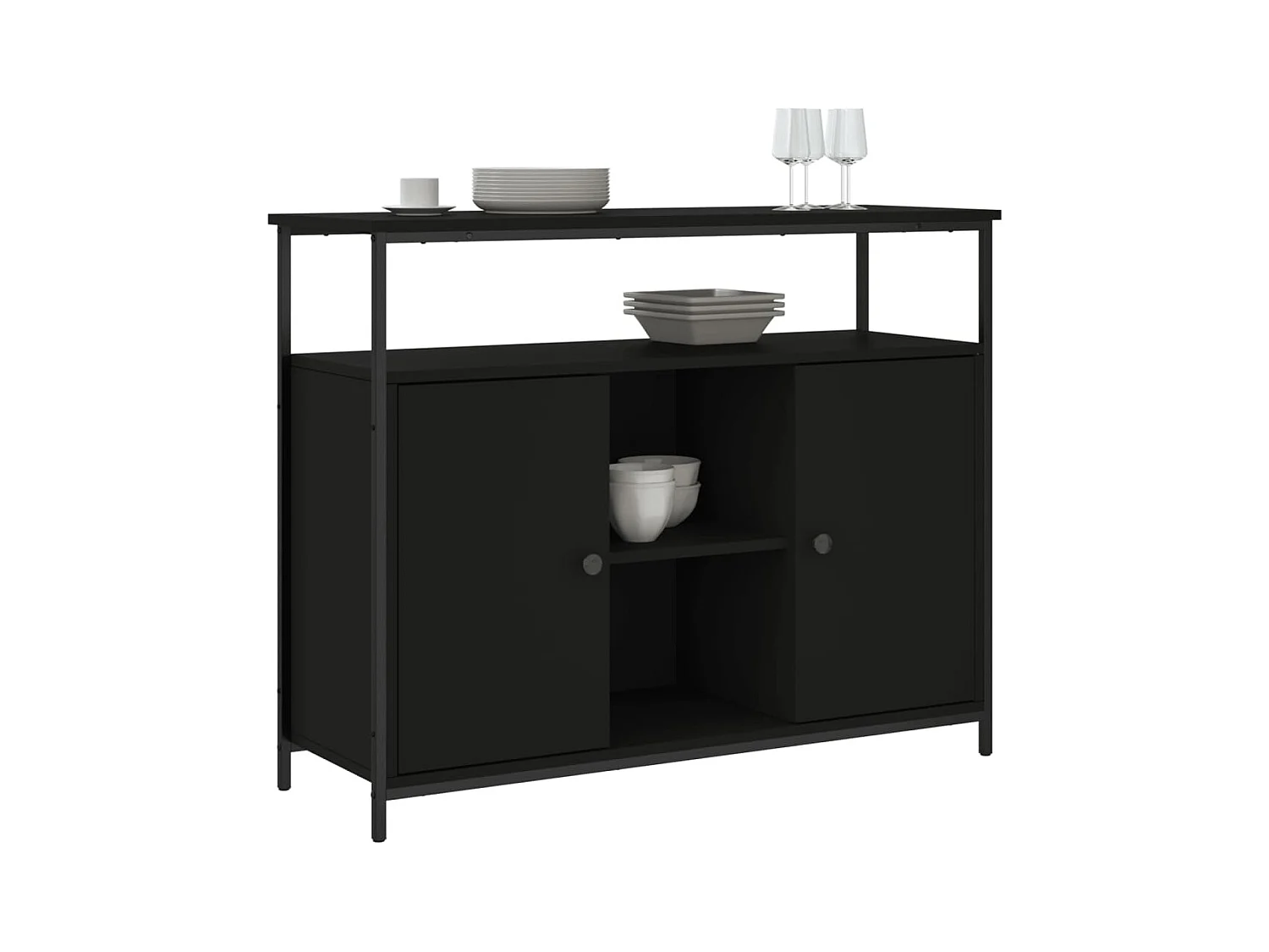 Credenza | Buffet | Armadio Nera 100x35x80 cm in Legno Multistrato