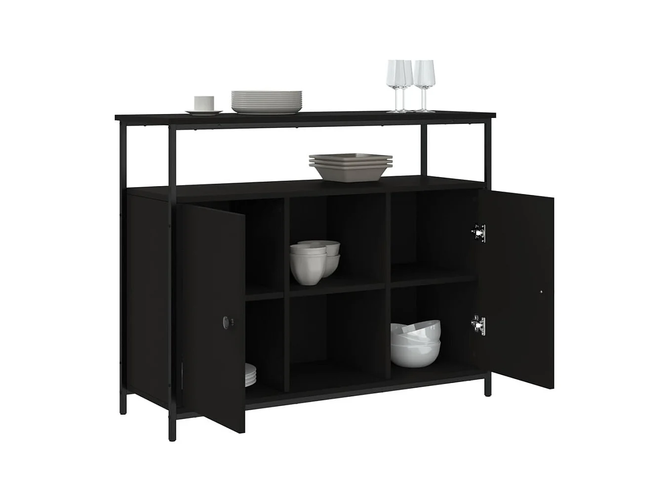 Credenza | Buffet | Armadio Nera 100x35x80 cm in Legno Multistrato