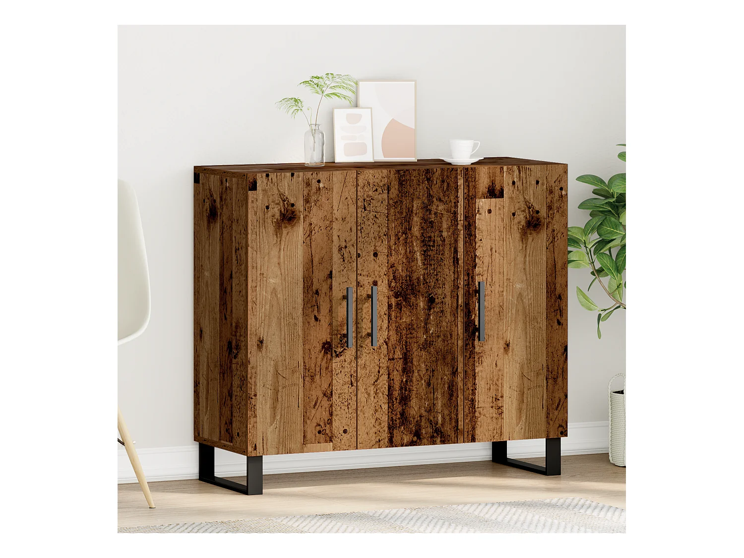 Buffet | Bahut | Meuble de rangement avec 3 portes en vieux bois 90x34x80 cm en bois d'ingénierie