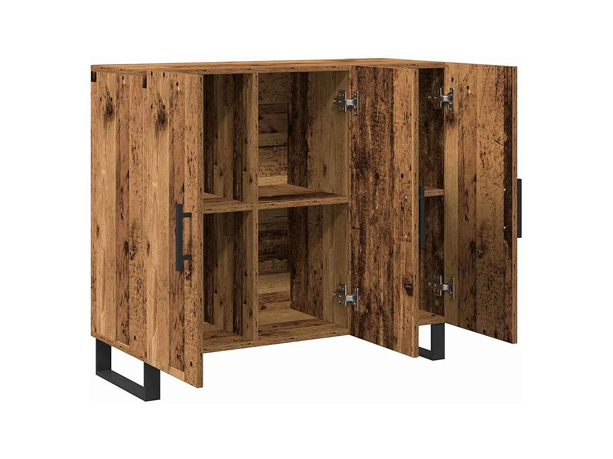 Buffet | Bahut | Meuble de rangement avec 3 portes en vieux bois 90x34x80 cm en bois d'ingénierie