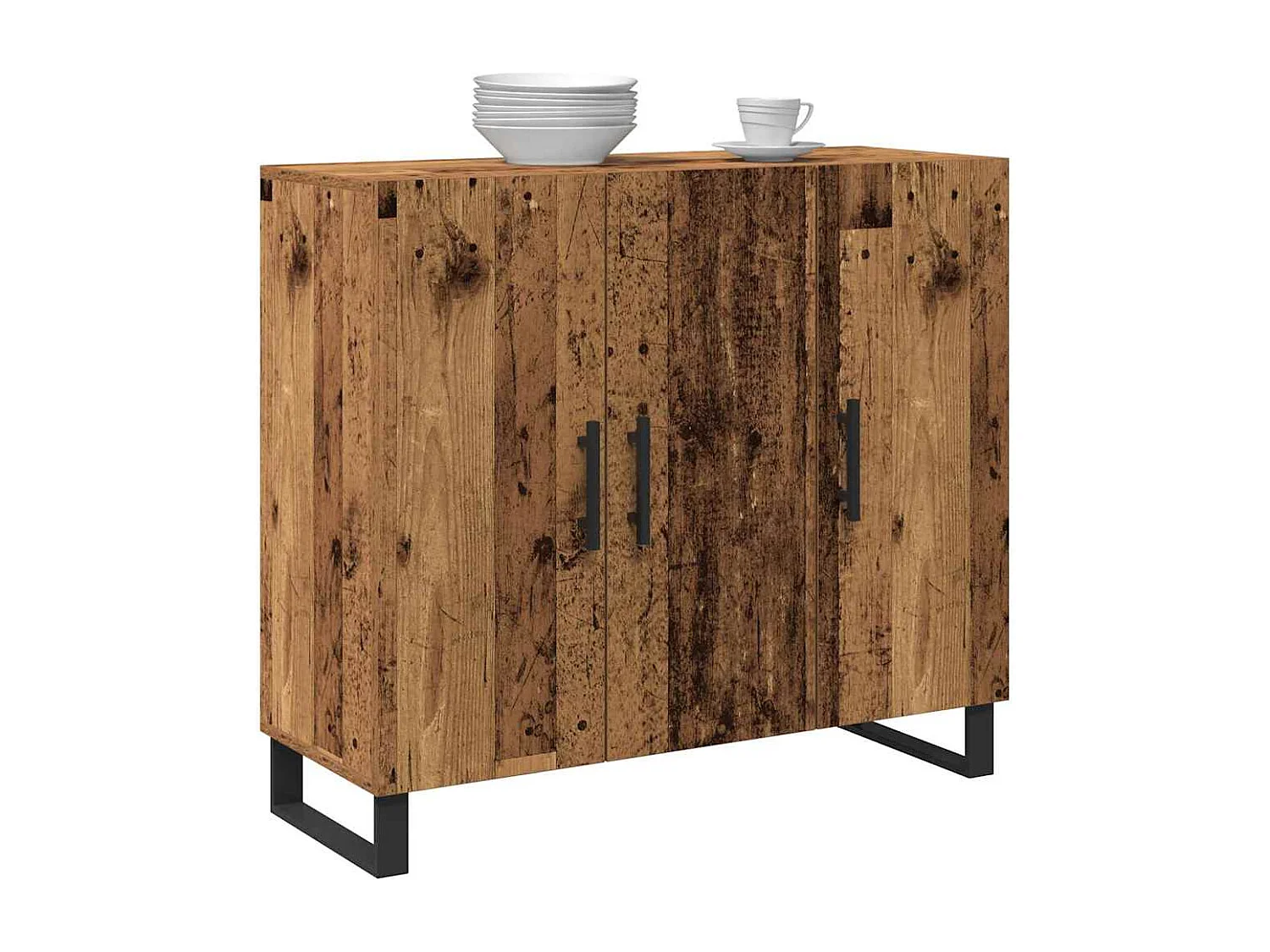 Buffet | Bahut | Meuble de rangement avec 3 portes en vieux bois 90x34x80 cm en bois d'ingénierie
