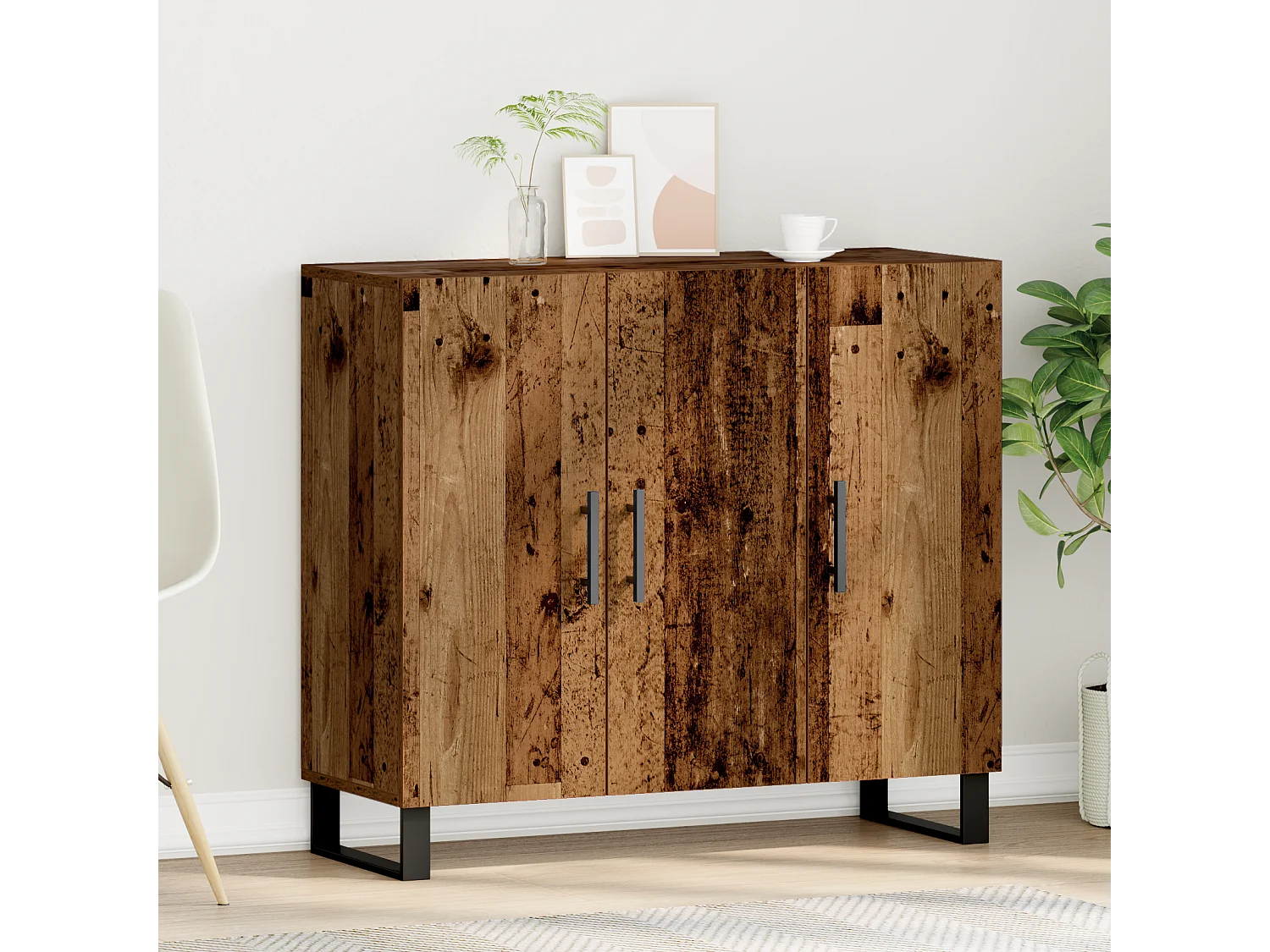 Buffet | Bahut | Meuble de rangement avec 3 portes en vieux bois 90x34x80 cm en bois d'ingénierie