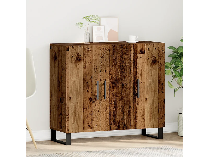 Buffet | Bahut | Meuble de rangement avec 3 portes en vieux bois 90x34x80 cm en bois d'ingénierie