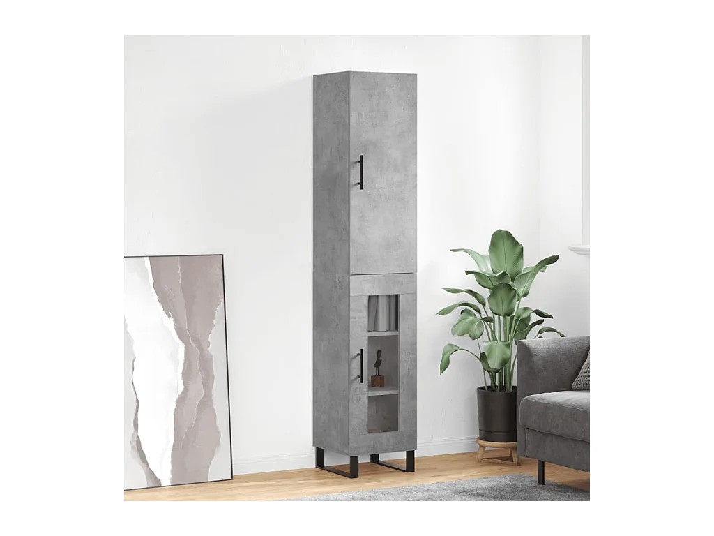Buffet | Bahut | Meuble de rangement haut Gris béton 34,5x34x180 cm Bois d'ingénierie