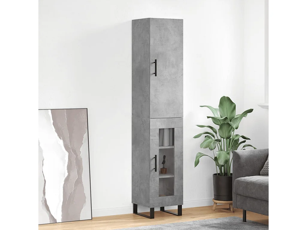 Buffet | Bahut | Meuble de rangement haut Gris béton 34,5x34x180 cm Bois d'ingénierie