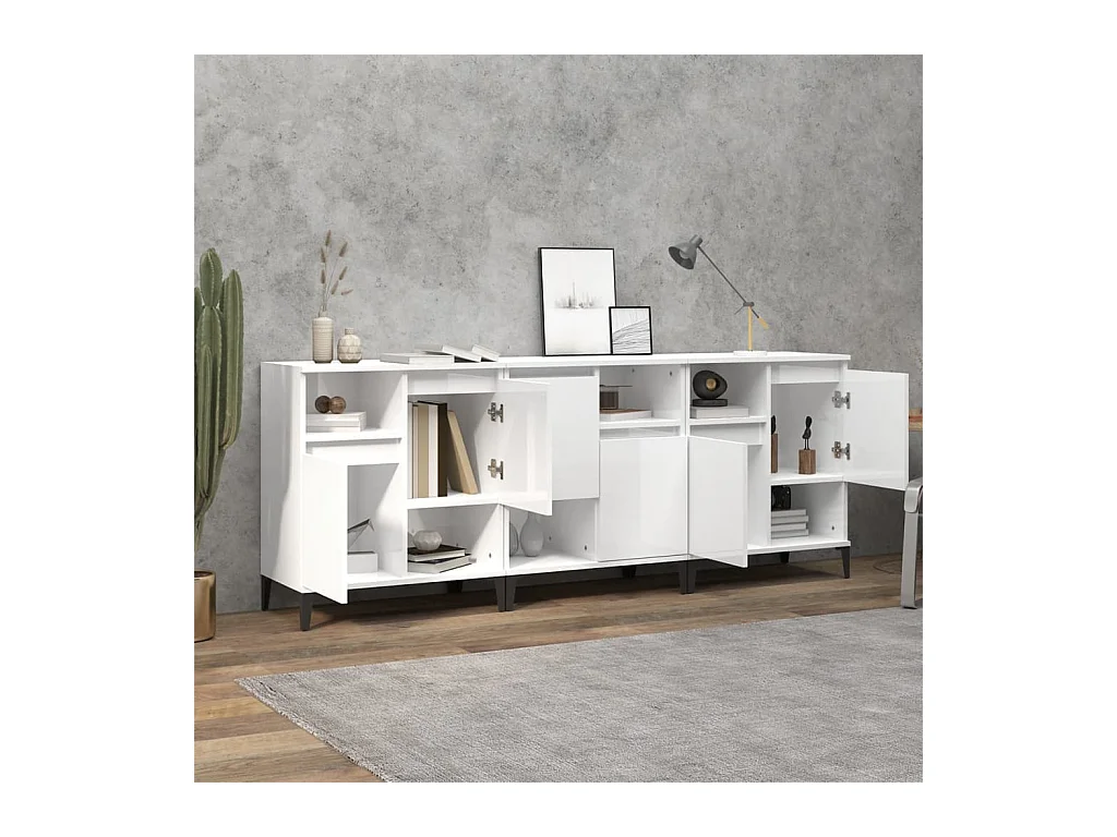 Credenze | Buffet | Armadi 3pz Bianco Lucido 60x35x70 cm in Legno Multistrato