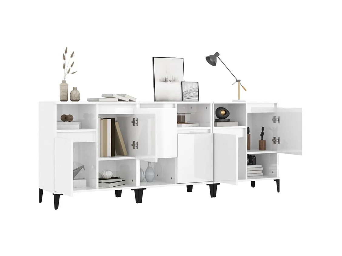 Credenze | Buffet | Armadi 3pz Bianco Lucido 60x35x70 cm in Legno Multistrato
