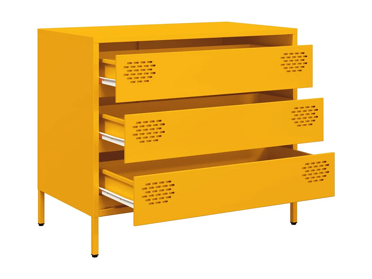 Credenza | Buffet | Armadio Giallo Senape 68x39x58,5 cm Acciaio Laminato a Freddo