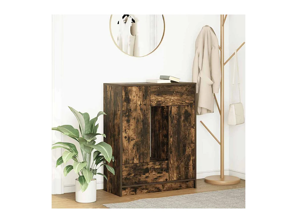 Credenza | Buffet | Armadio con Cassetti e Ante Rovere Fumo 73x31x90 cm