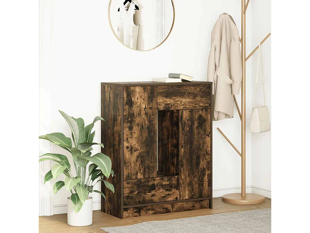 Buffet | Commode à tiroir | Meuble de rangement avec tiroirs et portes chêne fumé 73x31x90 cm