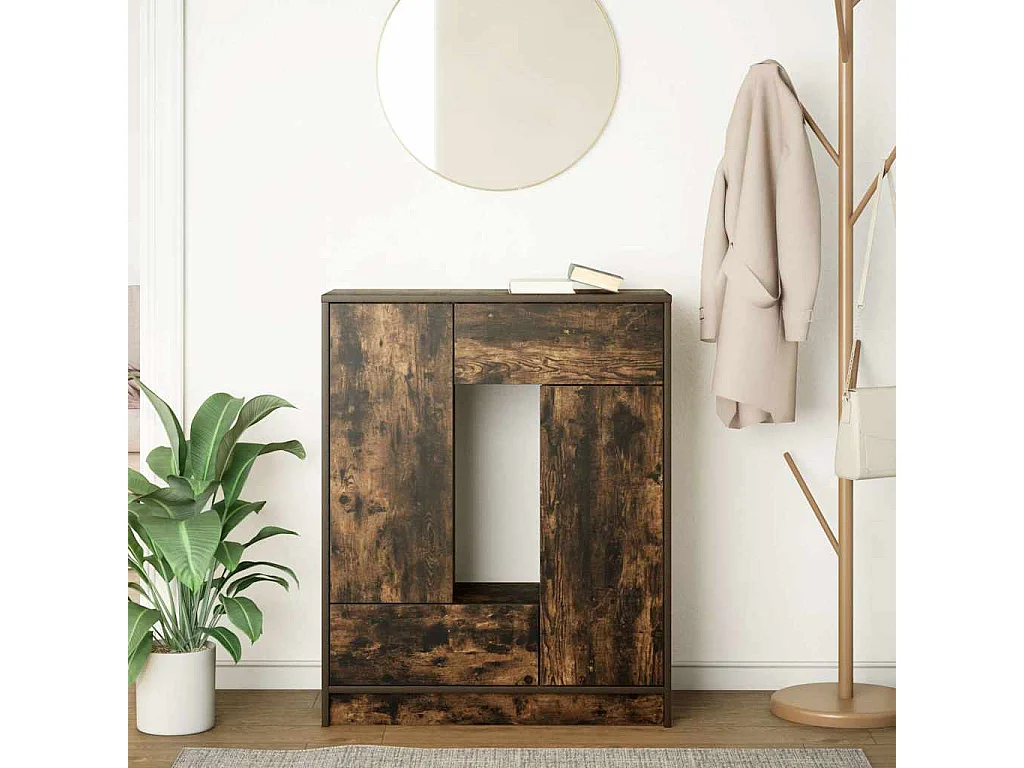 Buffet | Commode à tiroir | Meuble de rangement avec tiroirs et portes chêne fumé 73x31x90 cm