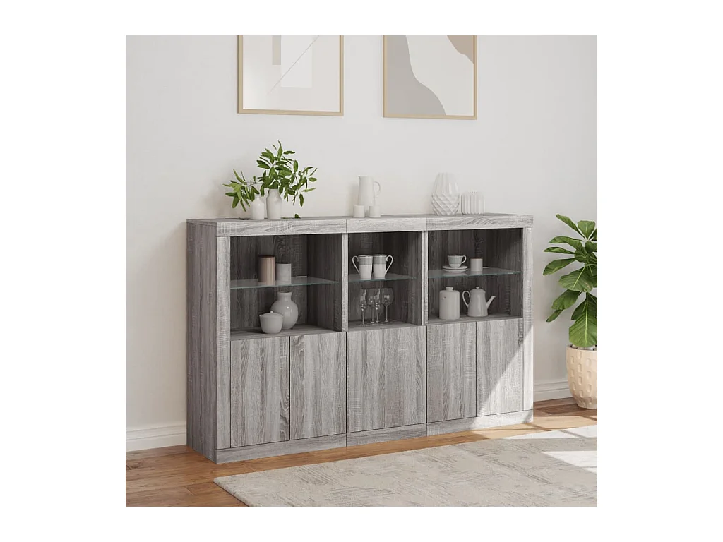 Buffet | Bahut | Meuble de rangement avec lumières LED sonoma gris 162x37x100 cm