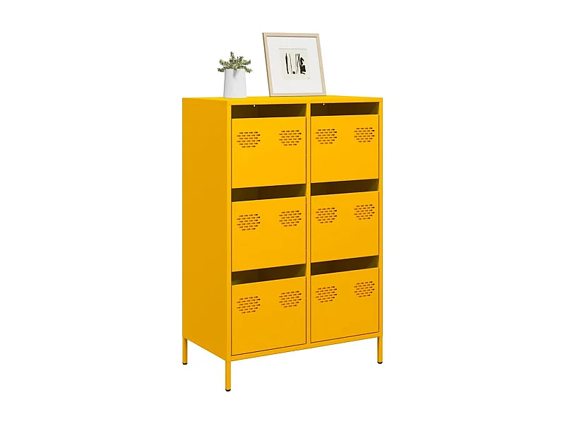 Buffet | Commode à tiroir | Meuble de rangement haut jaune moutarde 68x39x101,5 cm acier