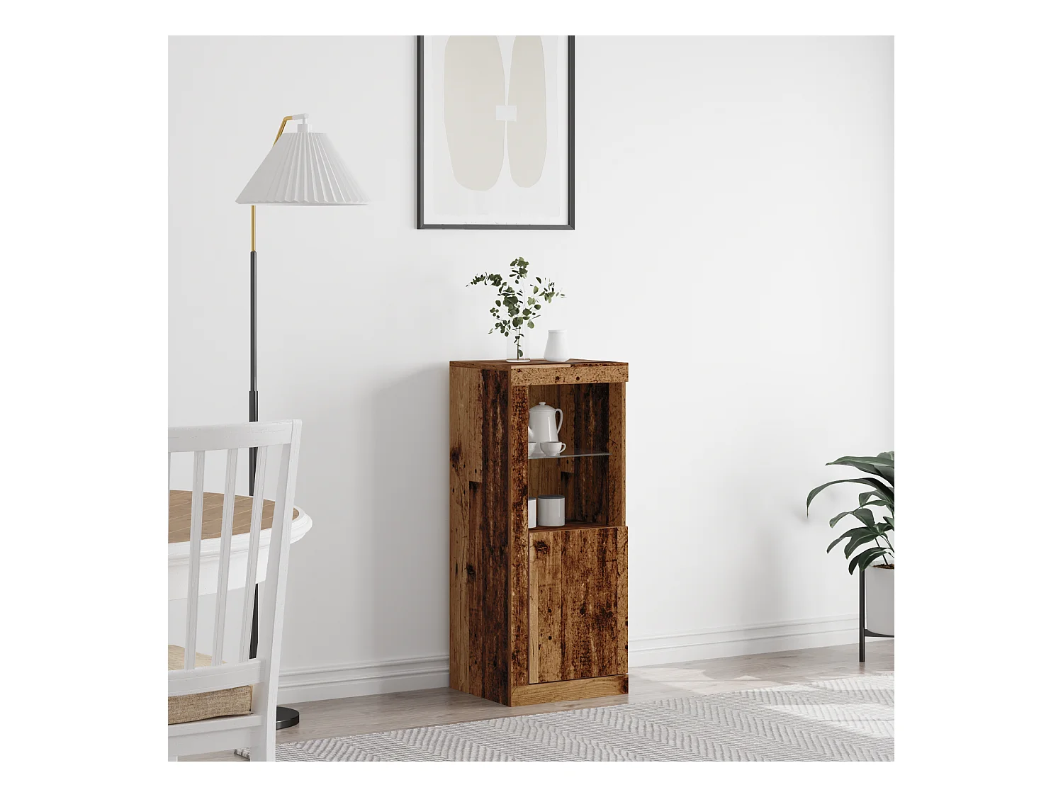 Buffet | Bahut | Meuble de rangement avec éclairage LED Bois vieilli 41x37x100 cm