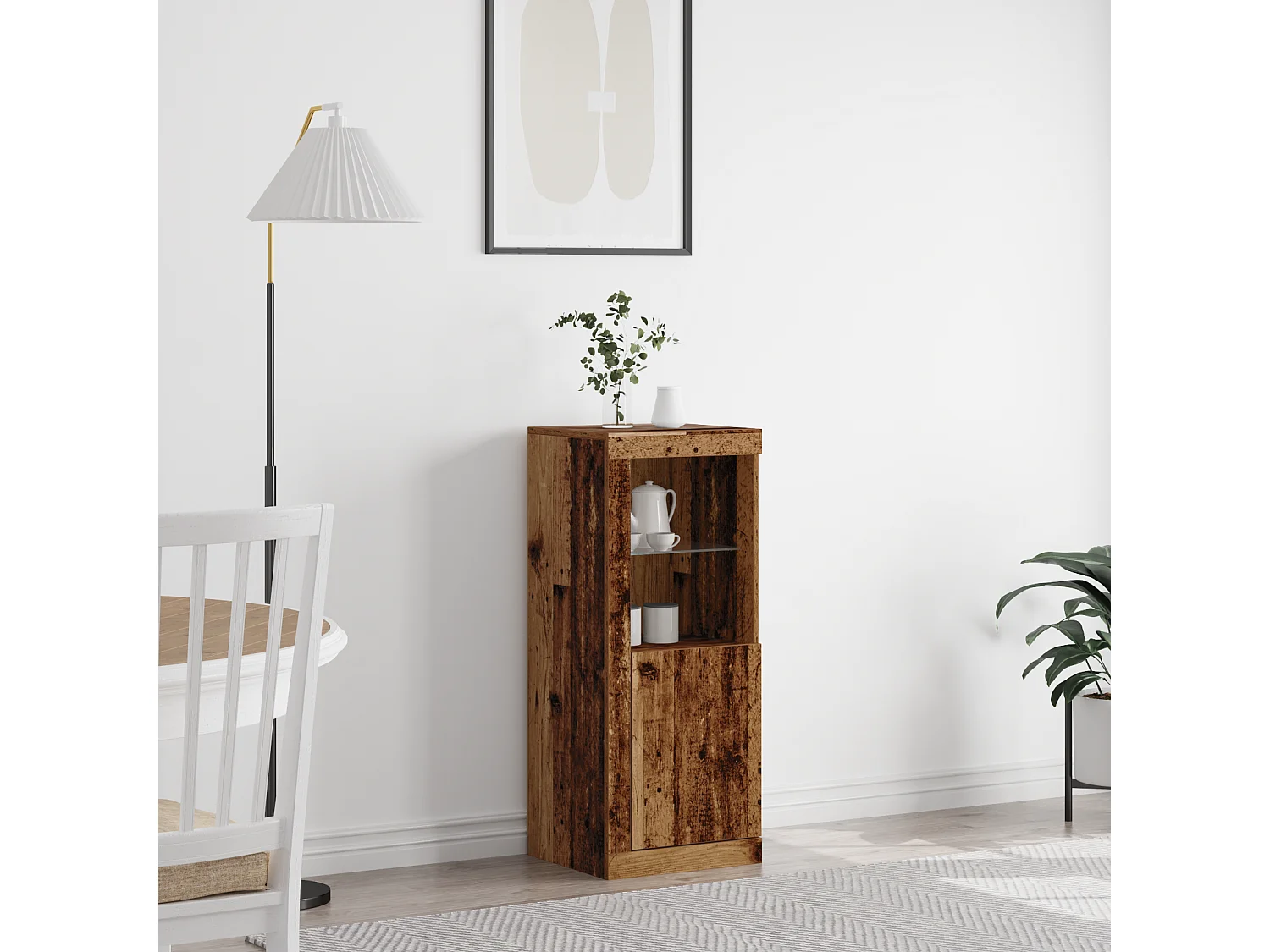 Buffet | Bahut | Meuble de rangement avec éclairage LED Bois vieilli 41x37x100 cm