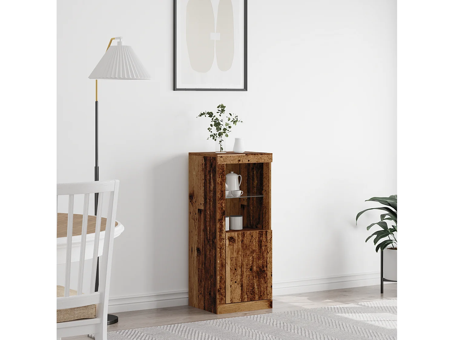 Buffet | Bahut | Meuble de rangement avec éclairage LED Bois vieilli 41x37x100 cm