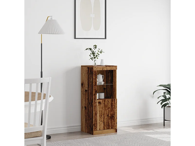 Buffet | Bahut | Meuble de rangement avec éclairage LED Bois vieilli 41x37x100 cm