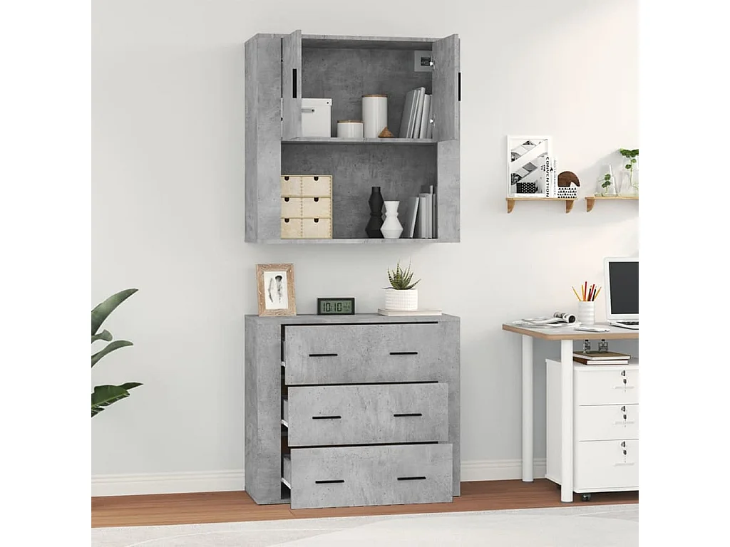 Buffet | Bahut | Meuble de rangement haut Gris béton Bois d'ingénierie