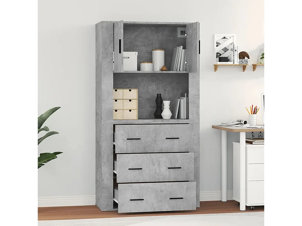 Buffet | Bahut | Meuble de rangement haut Gris béton Bois d'ingénierie