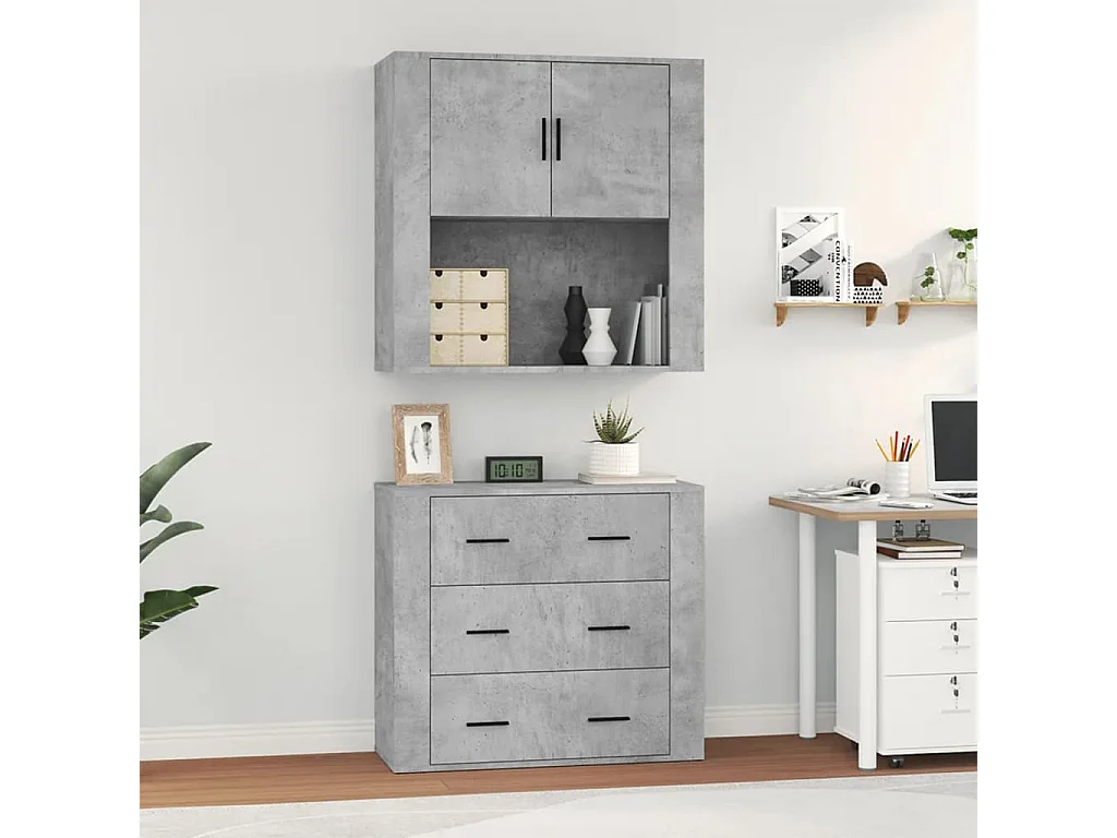 Buffet | Bahut | Meuble de rangement haut Gris béton Bois d'ingénierie