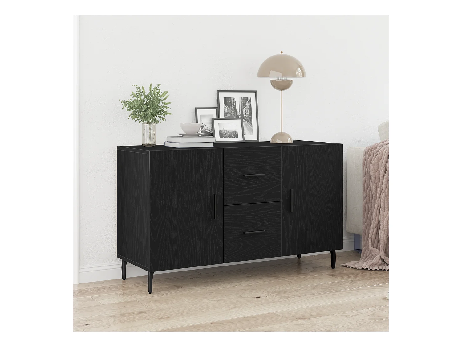 Credenza | Mobile | Armadio contenitore Nero Rovere 100x36x60 cm in legno ingegnerizzato