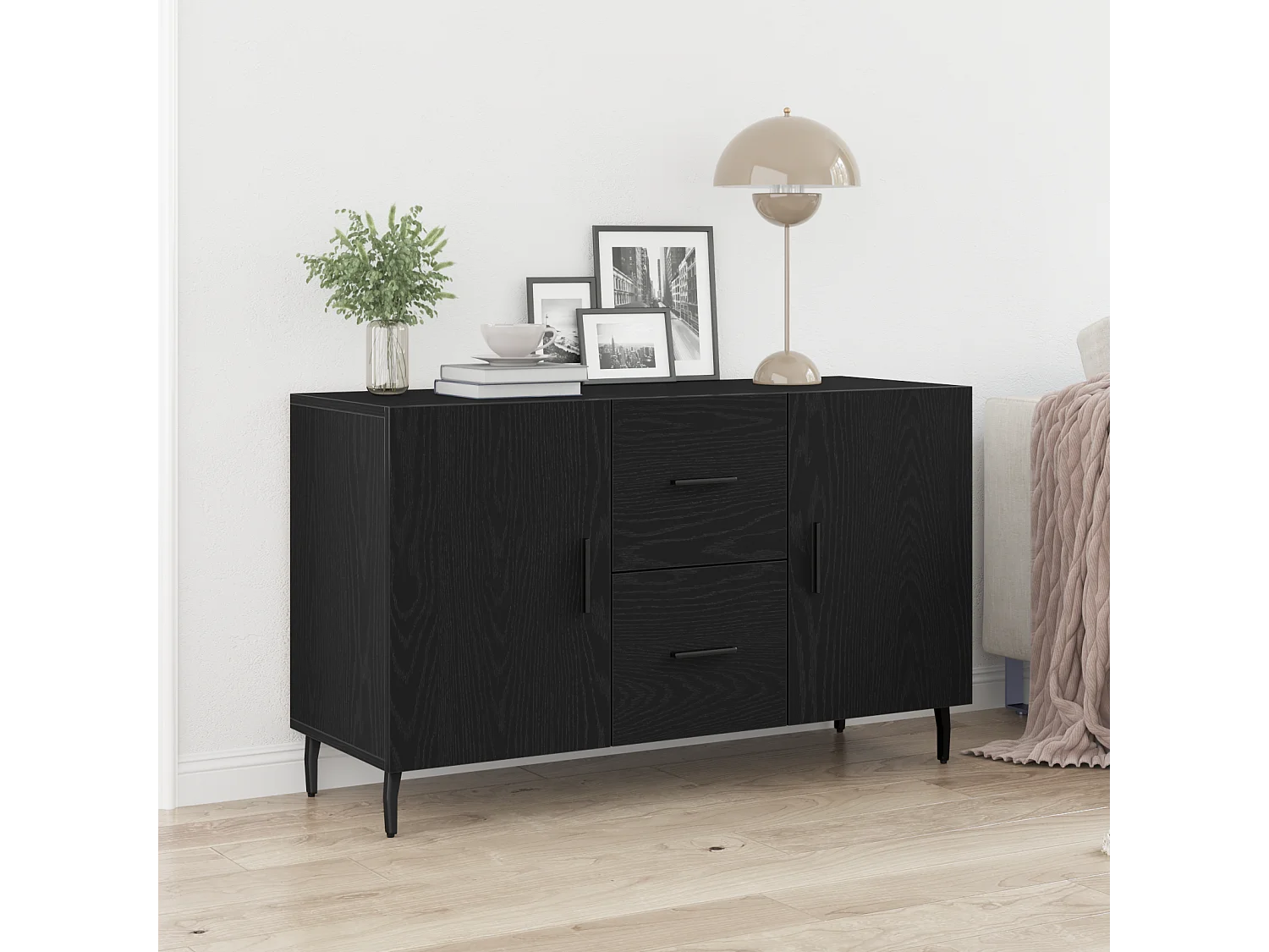 Buffet | Bahut | Meuble de rangement Noir Chêne 100x36x60 cm en bois d'ingénierie