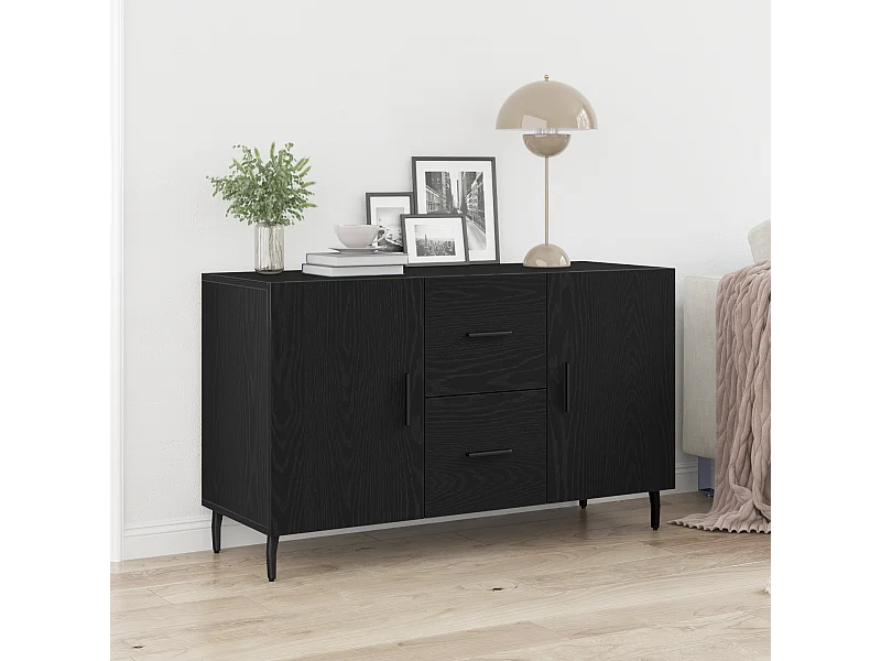 Buffet | Bahut | Meuble de rangement Noir Chêne 100x36x60 cm en bois d'ingénierie