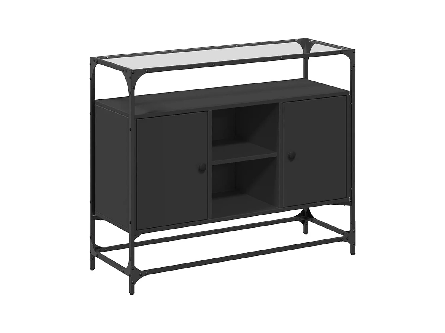 Buffet | Bahut | Meuble de rangement avec dessus en verre noir 98x35x81 cm bois d'ingénierie