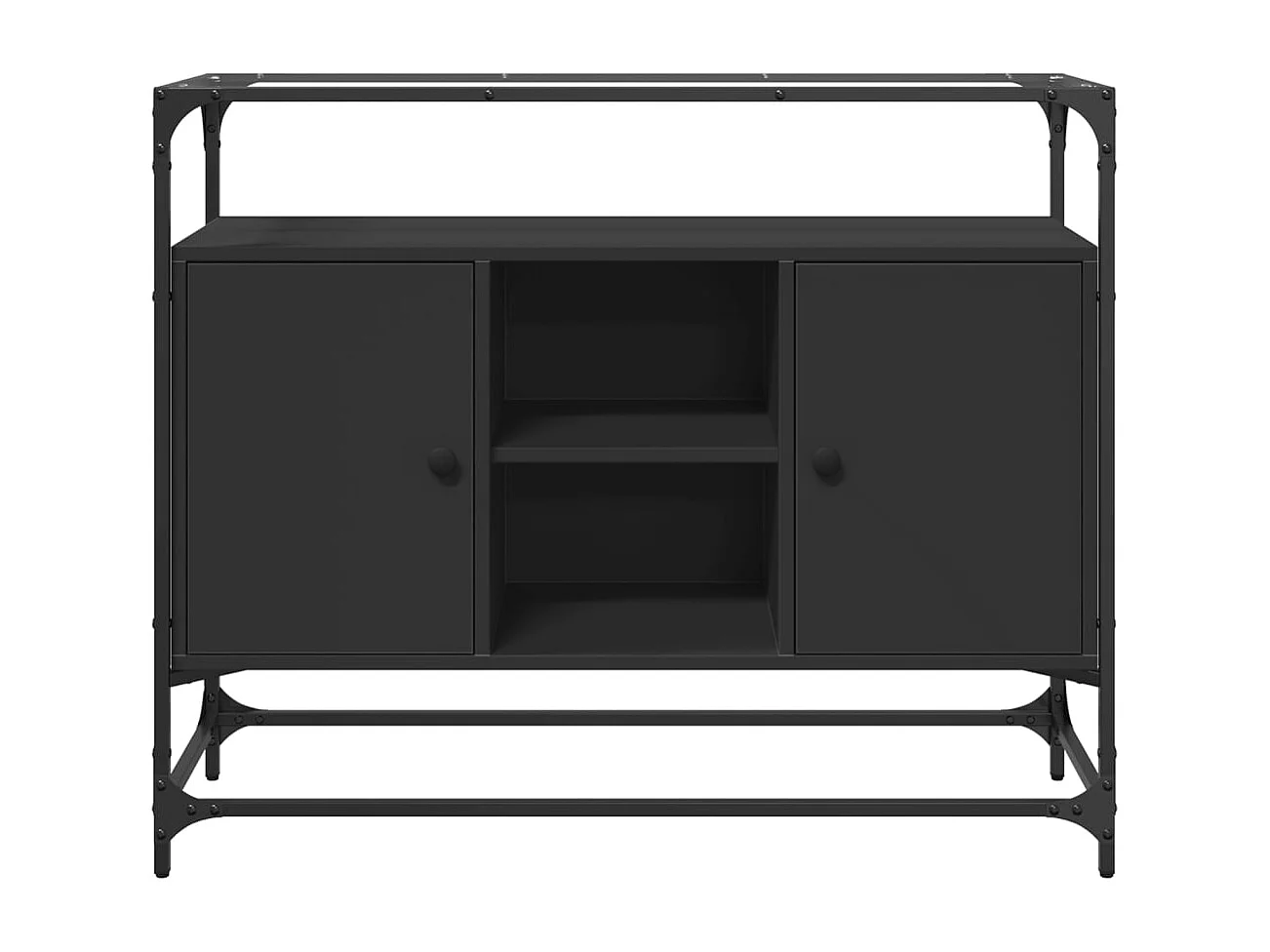 Buffet | Bahut | Meuble de rangement avec dessus en verre noir 98x35x81 cm bois d'ingénierie