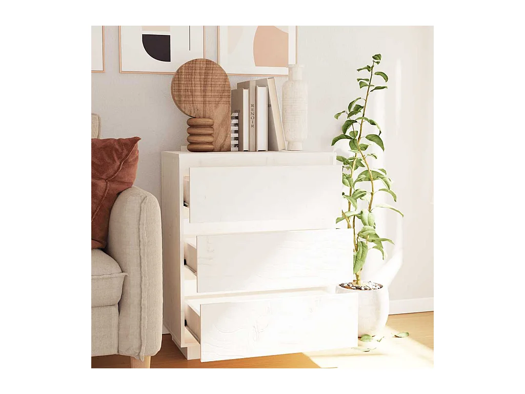 Buffet | Bahut | Meuble de rangement Blanc 60x34x75 cm Bois massif de pin