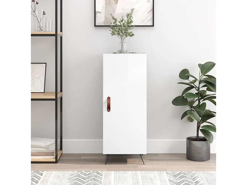 Credenza | Buffet | Armadio Bianco Lucido 34,5x34x90 cm in Legno Multistrato