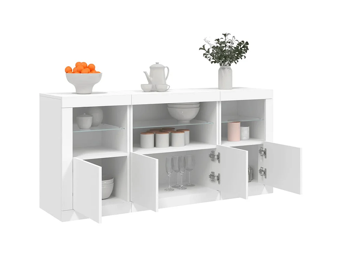 Credenza | Buffet | Armadio con Luci LED Bianca 142,5x37x67 cm