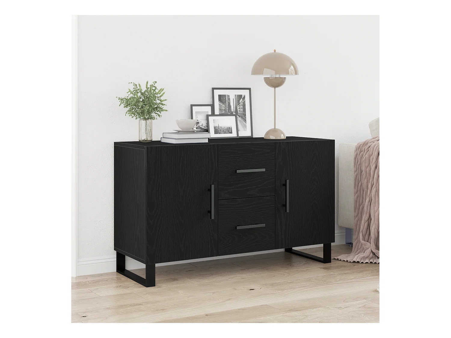 Sideboard | Credenza | Armadio Nero Rovere 100x36x60 cm Legno ingegnerizzato
