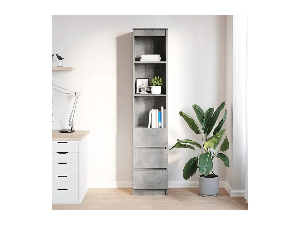 Credenza | Buffet | Armadio Grigio Cemento 37,5x35x180 cm in Legno Multistrato