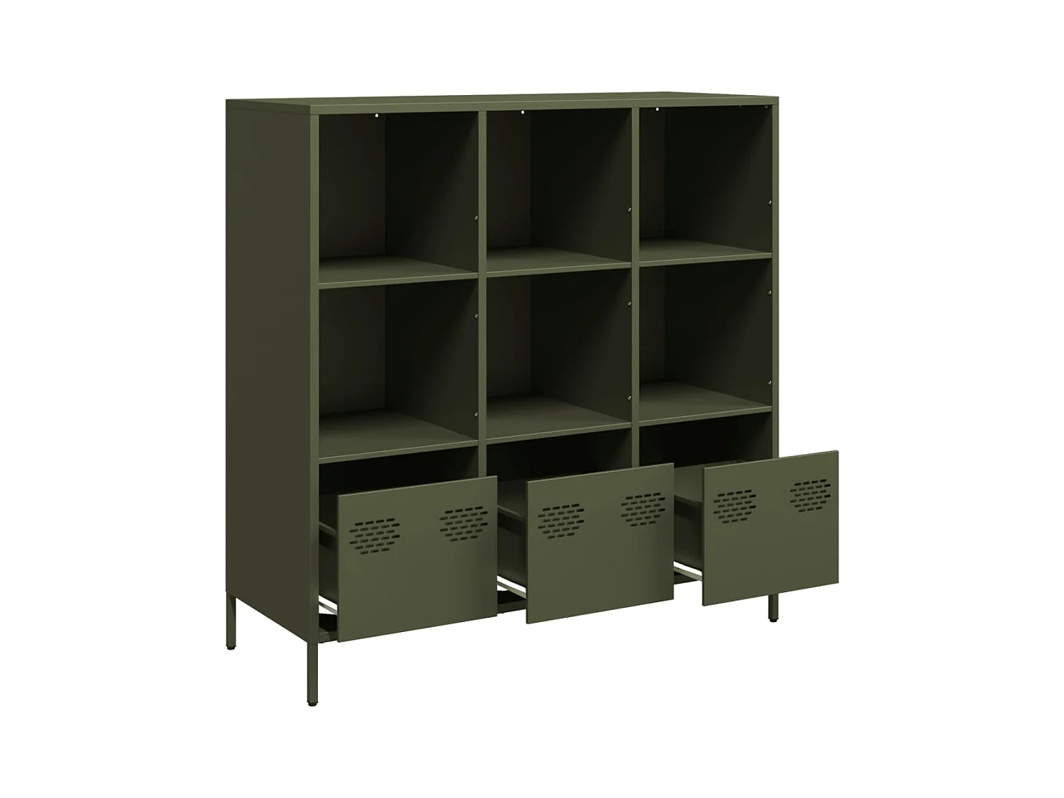 Buffet | Commode à tiroir | Meuble de rangement haut vert olive 101,5x39x103,5 cm acier