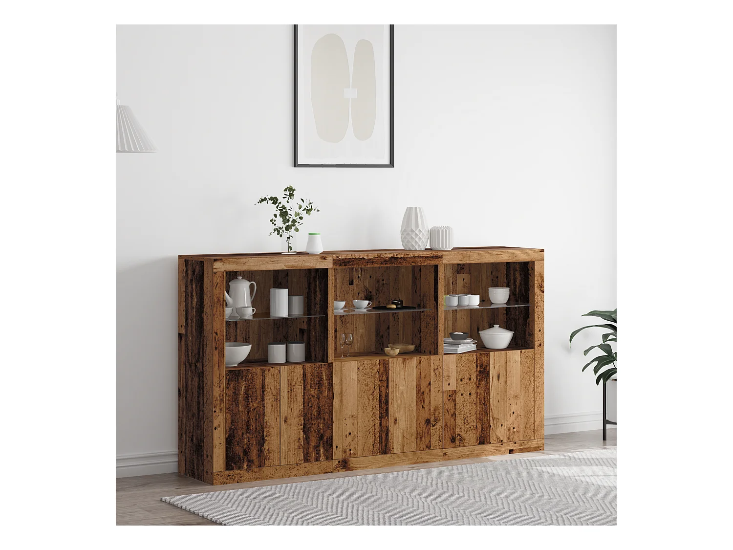 Buffet | Bahut | Meuble de rangement avec lumières LED Bois ancien 181,5 x 37 x 100 cm