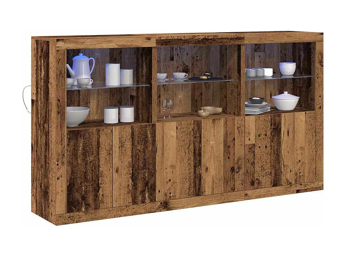 Buffet | Bahut | Meuble de rangement avec lumières LED Bois ancien 181,5 x 37 x 100 cm