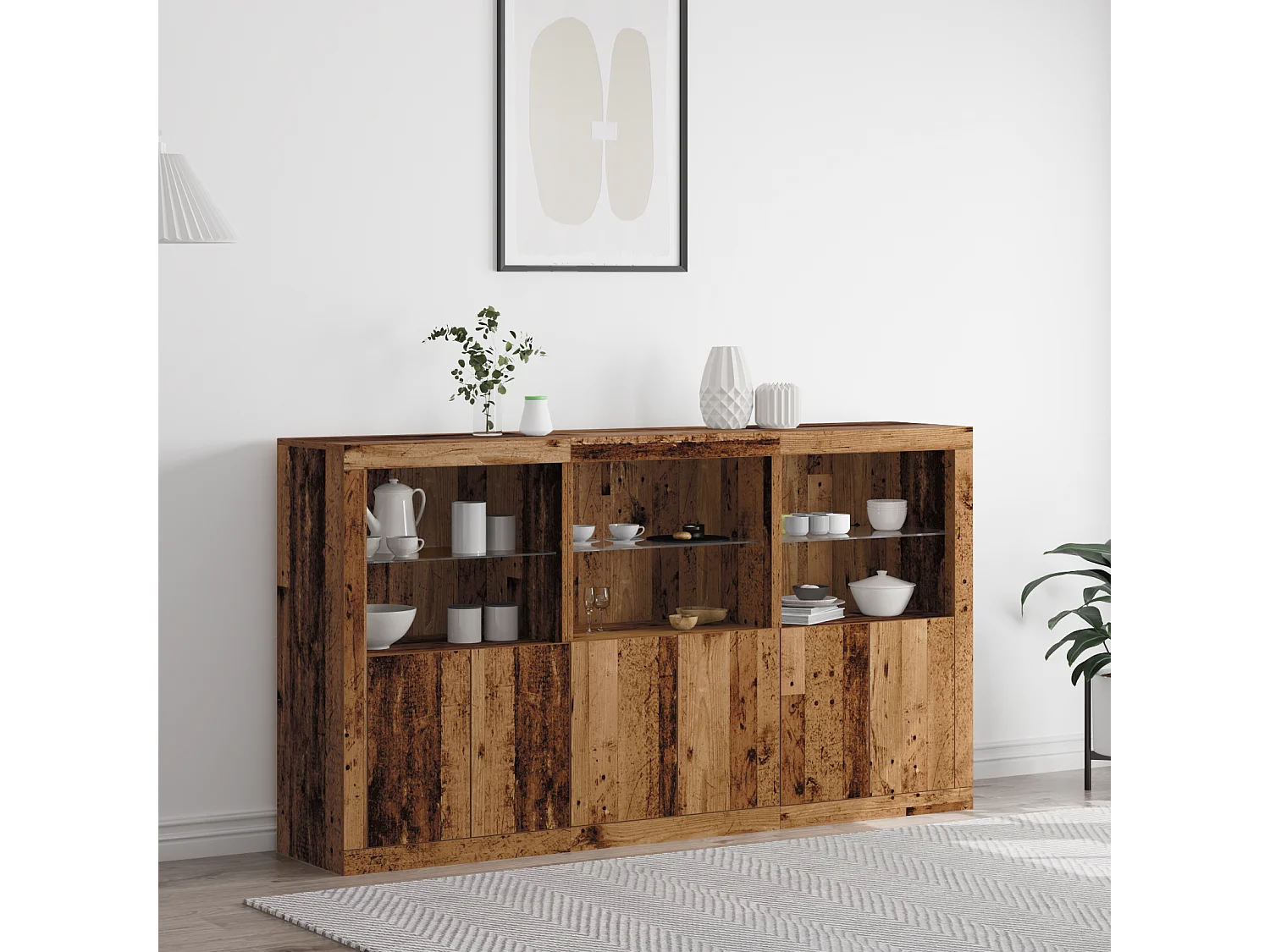 Buffet | Bahut | Meuble de rangement avec lumières LED Bois ancien 181,5 x 37 x 100 cm