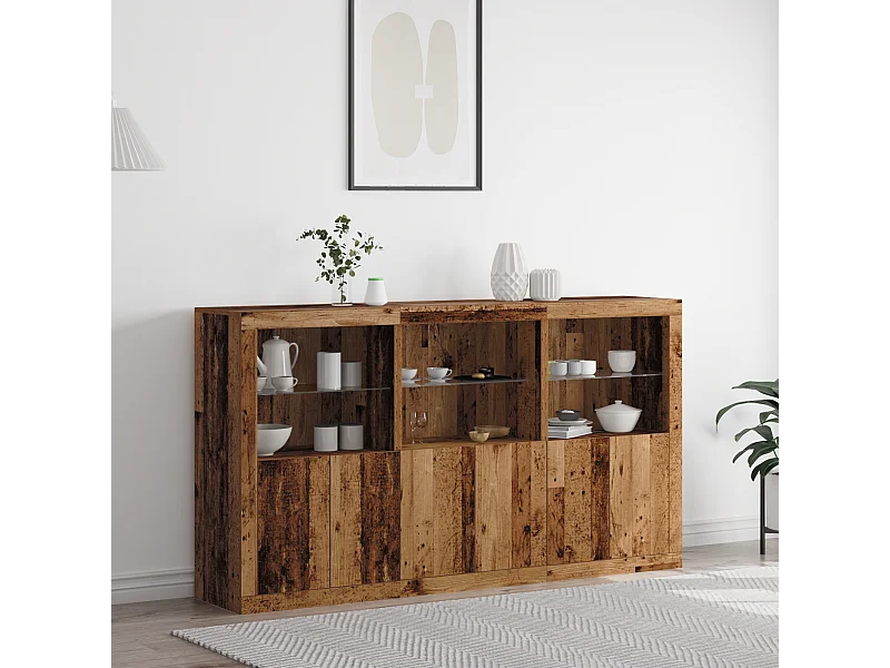 Buffet | Bahut | Meuble de rangement avec lumières LED Bois ancien 181,5 x 37 x 100 cm