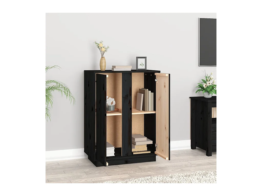 Buffet | Bahut | Meuble de rangement Noir 60x35x80 cm Bois massif de pin