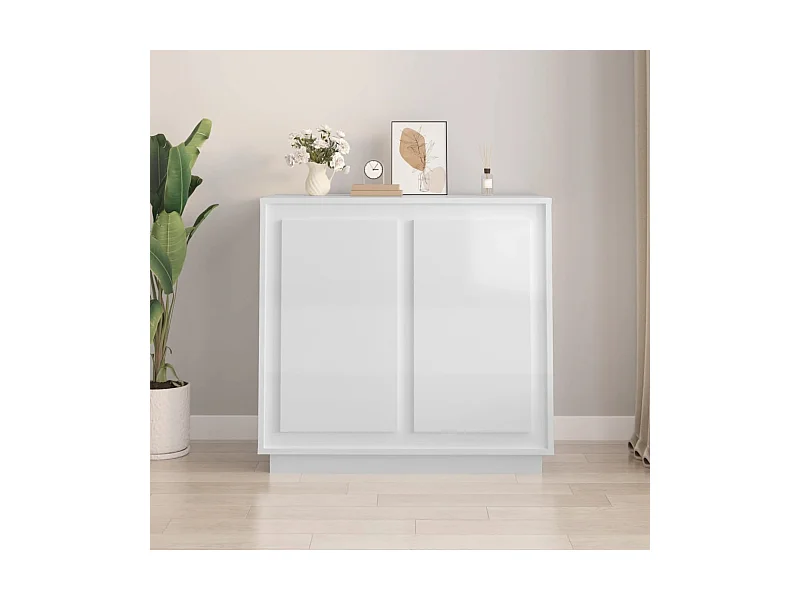 Credenza | Buffet | Armadio Bianco Lucido 80x34x75 cm in Legno Multistrato