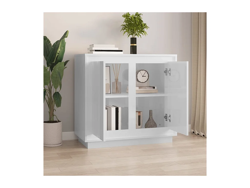 Buffet | Bahut | Meuble de rangement blanc brillant 80x34x75 cm bois d'ingénierie