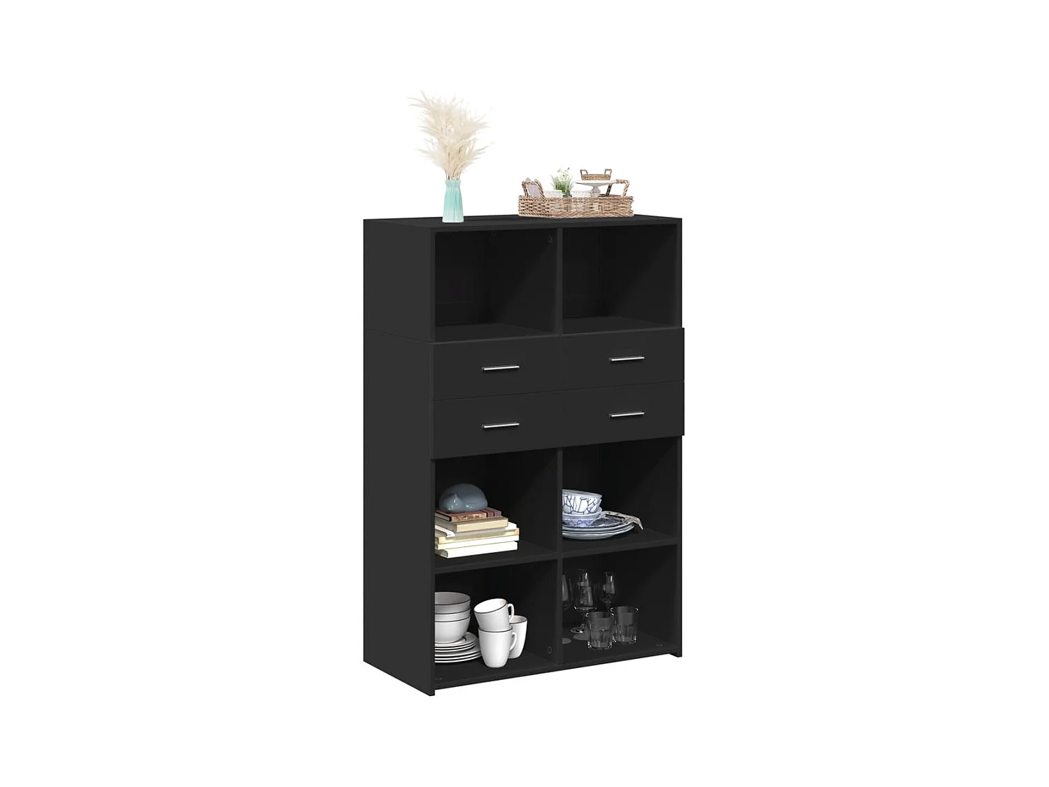 Buffet | Bahut | Meuble de rangement haut noir 80x42,5x124 cm bois d'ingénierie