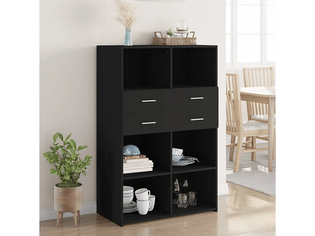 Buffet | Bahut | Meuble de rangement haut noir 80x42,5x124 cm bois d'ingénierie