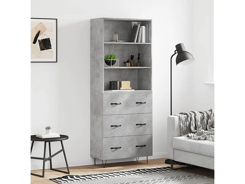 Buffet | Bahut | Meuble de rangement haut Gris béton 69,5x34x180 cm Bois d'ingénierie
