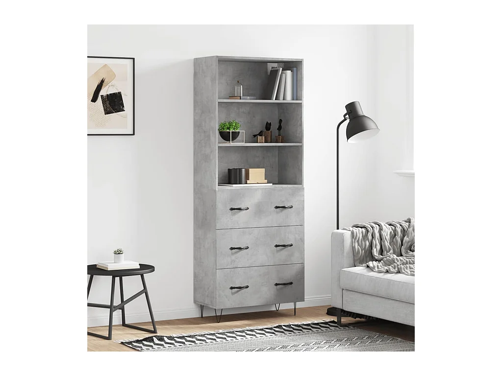 Buffet | Bahut | Meuble de rangement haut Gris béton 69,5x34x180 cm Bois d'ingénierie