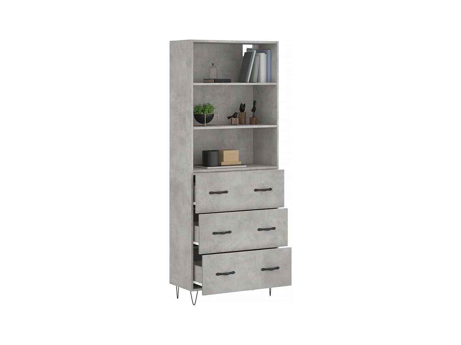 Buffet | Bahut | Meuble de rangement haut Gris béton 69,5x34x180 cm Bois d'ingénierie